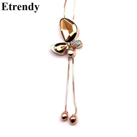 Fine Trendy Statement Crystal Butterfly Tassel Long Necklace Women 2017 New Gold-color Jewelry Bijoux Necklaces & Pendants