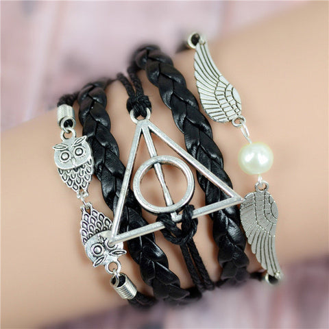 19Style Multilayer Braided Bracelets Vintage Owl Wings Infinity Bracelet Multicolor Woven Leather Bracelet &amp; Bangle
