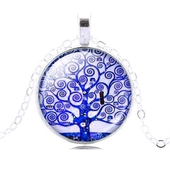 LIEBE ENGEL Fashion Life Tree Pendant Necklace Vintage Silver Color Chain Necklace in Jewelry Classic Glass Cabochon Necklace