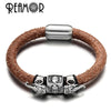 REAMOR 2017 Exoticism Design Thailand Ganesha Buddhism Genuine Leather Stainless Steel Bead Bracelet &amp; Bangle with Magnet Clasp