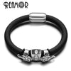 REAMOR 2017 Exoticism Design Thailand Ganesha Buddhism Genuine Leather Stainless Steel Bead Bracelet &amp; Bangle with Magnet Clasp