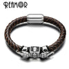 REAMOR 2017 Exoticism Design Thailand Ganesha Buddhism Genuine Leather Stainless Steel Bead Bracelet &amp; Bangle with Magnet Clasp