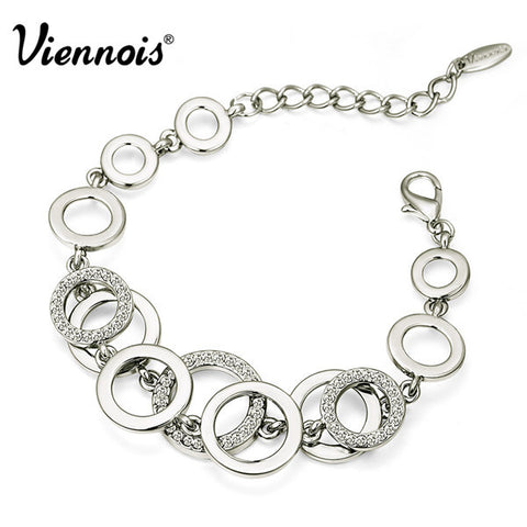 Viennois Rose Gold Silver Color Circles Bracelet &amp; Bangles for Woman Rhinestones Paved Double Layer Round Female Bracelets
