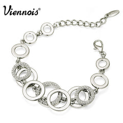 Viennois Rose Gold Silver Color Circles Bracelet &amp; Bangles for Woman Rhinestones Paved Double Layer Round Female Bracelets