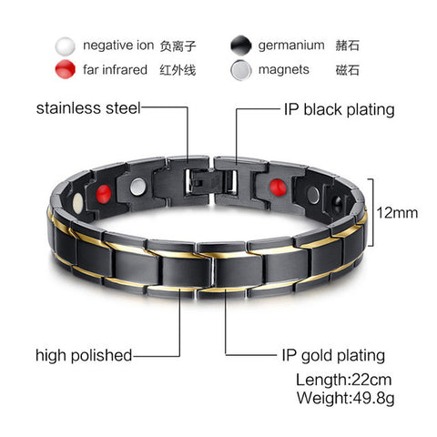 Vnox Black Men&#39;s Health Bracelets &amp; Bangles Magnetic H Power Stainless Steel Charm Bracelet Jewelry for Man