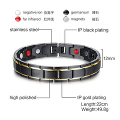Vnox Black Men&#39;s Health Bracelets &amp; Bangles Magnetic H Power Stainless Steel Charm Bracelet Jewelry for Man